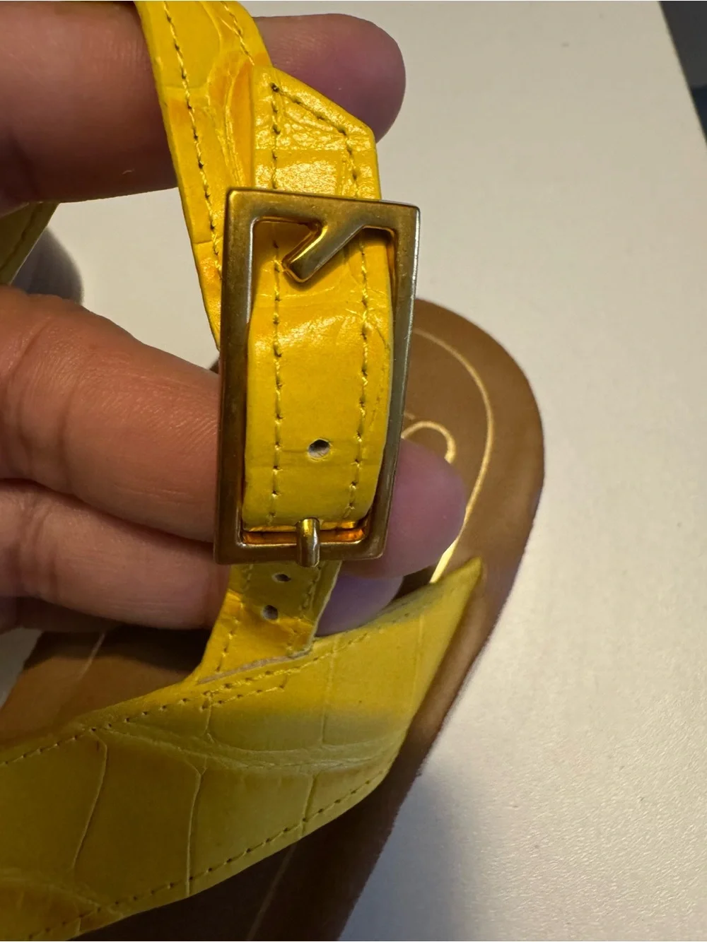 iris Yellow Croc-Texture Thong Slingback Sandals